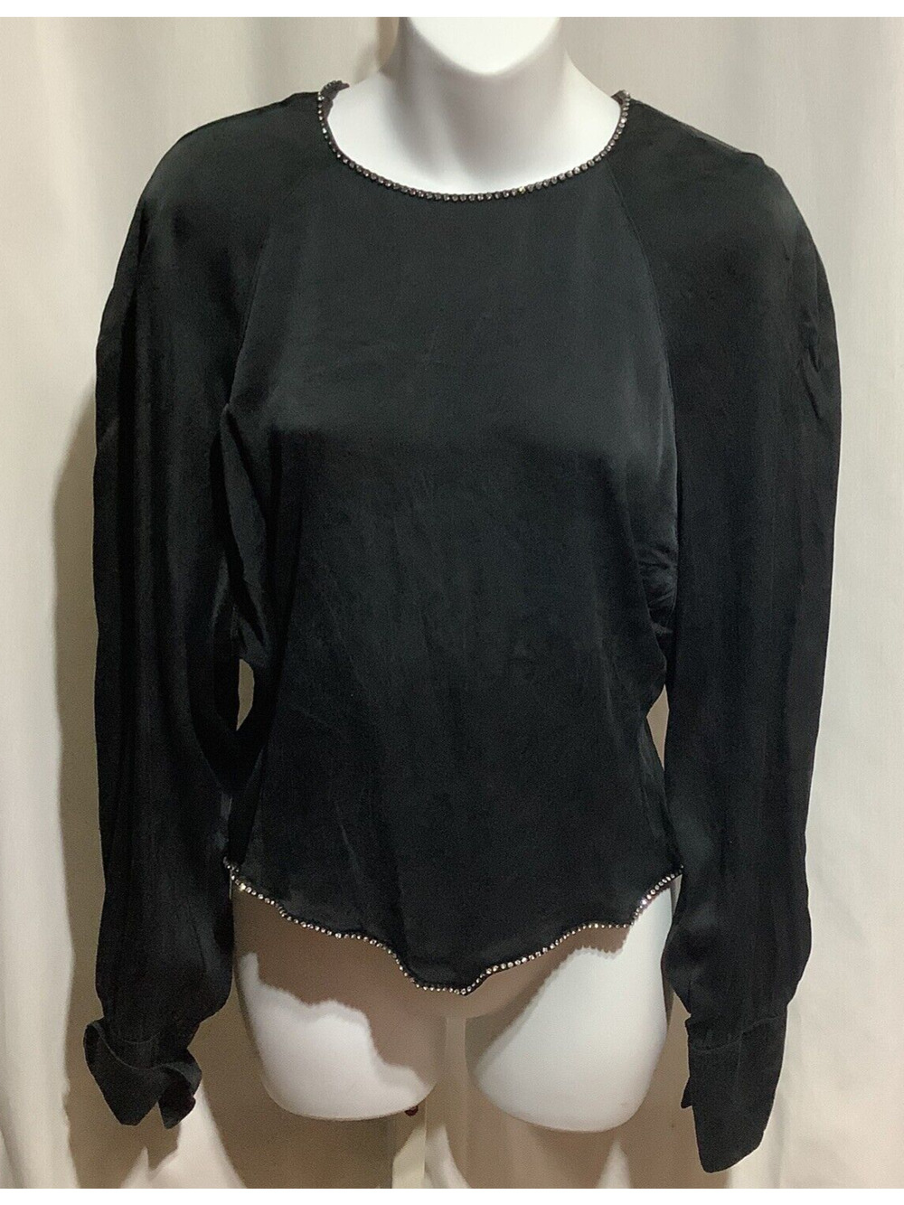 Berluc Paris Bis Black Silk Rhinestone Blouse Made In France Luxury Accent